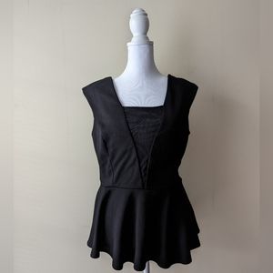 Love 21 Black Peplum Mesh Zip Back Going Out Top